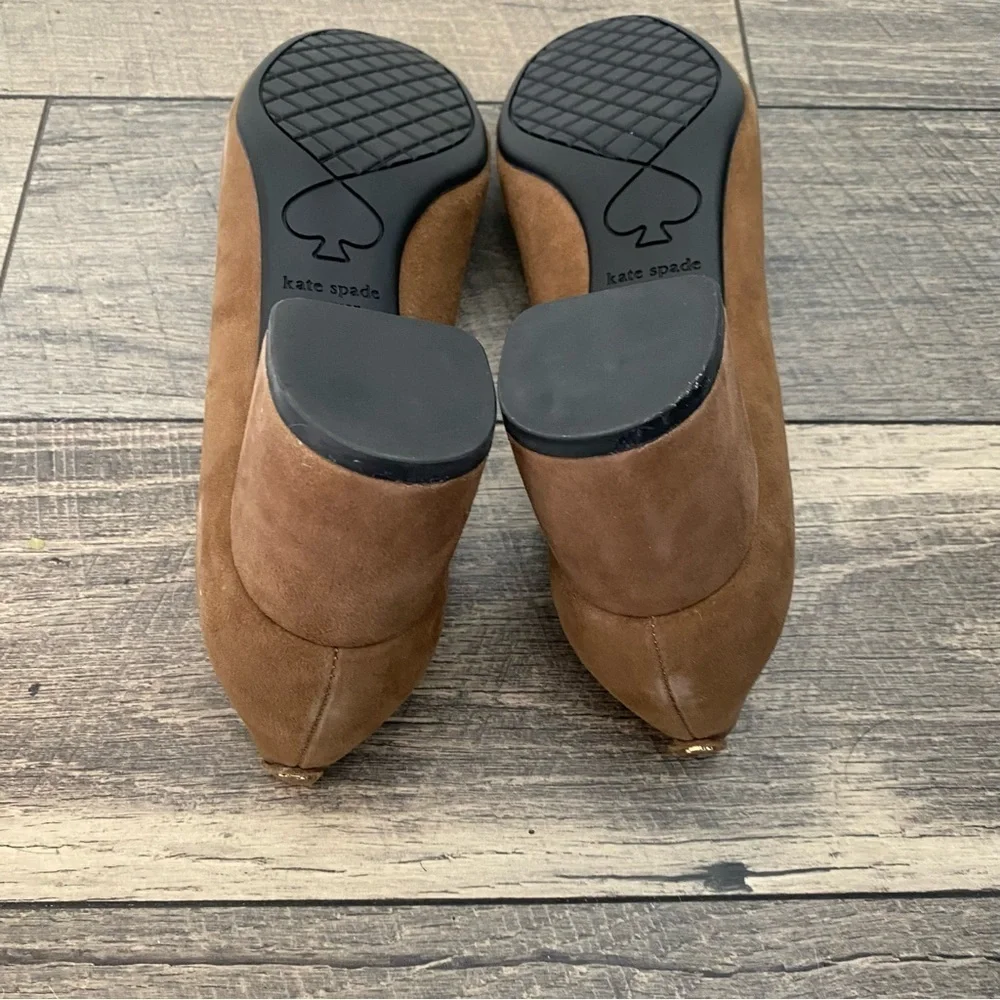 Kate Spade Shoes Size 10.5 Taupe Tan Brown Suede Beverly Pumps Block Heels NIB